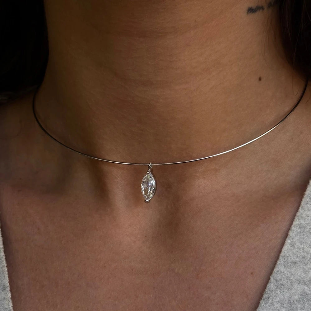 3carat Solitaire Marquise Cut Moissanite Hard Necklace for Women Eye Shape Sparkling Diamond Pendant Neck Chain with Certificate