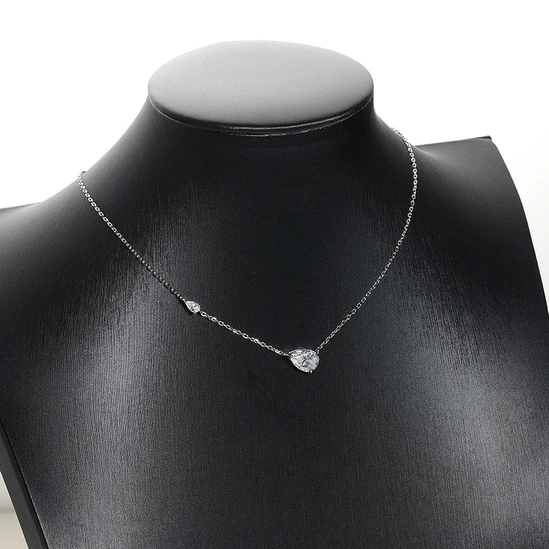 KNOBSPIN 2.35 CT Pear Cut All Moissanite Necklaces for Women D VVS1 Lab Diamond 2 Gems Pendant 100% 925 Sterling Silver Necklace