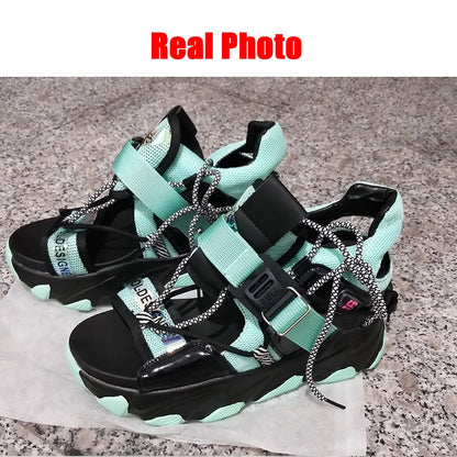 Maogu Mixed Color Shoes Sports Wedge White Sandals Women High Heel Beach Casual Shoe Leisure Lady Platform Chunky Sandals