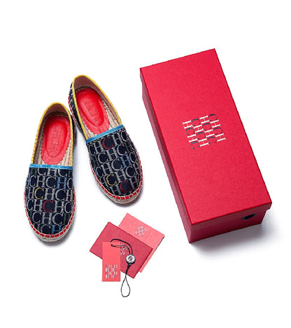 CH Fashion Monogram Print Commuter Flats Woven Material Fisherman 2025 New Luxury Brand Slip-On Women's Casual Shoes