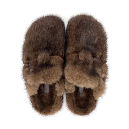 Female Luxury Real Mink Fur Slippers, Women's Clogs, Slip-on Casual Winter Shoes, Mules Shoes Women Luxury Designer Mink Slipper