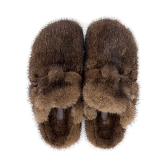 Female Luxury Real Mink Fur Slippers, Women's Clogs, Slip-on Casual Winter Shoes, Mules Shoes Women Luxury Designer Mink Slipper
