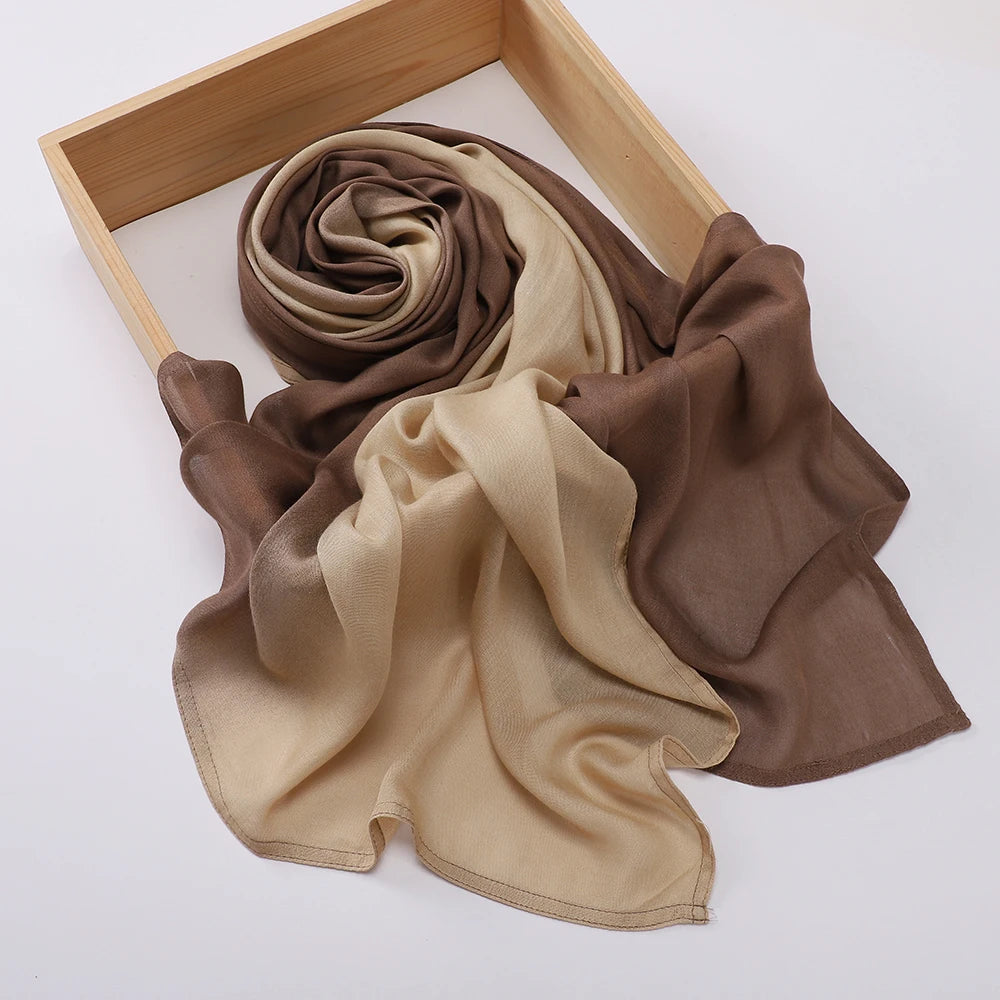 New Gradient Color Hijab Two Color Scarf Tie-Dye Cotton Shawls Muslim Women Wraps Headband Islamic Turban Foulard