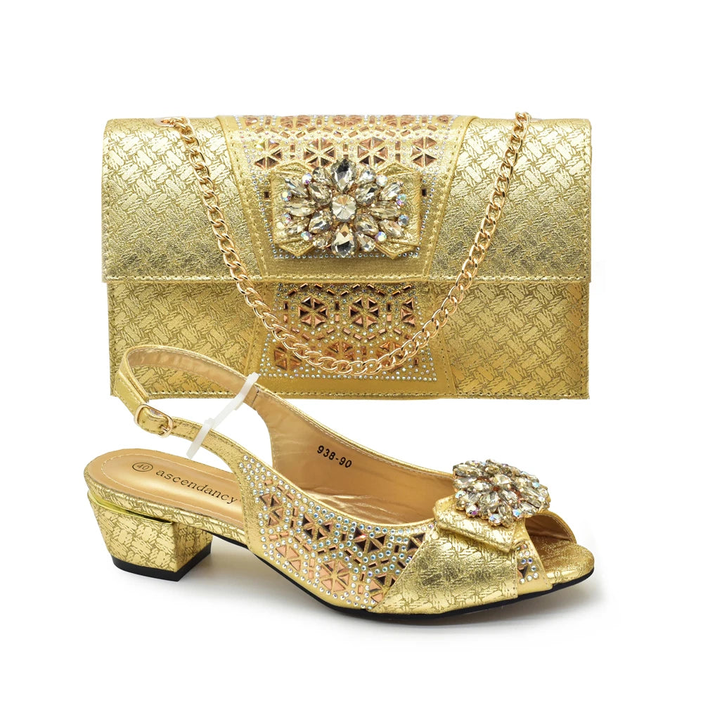 New Design Women Shoes and Bags To Match Set Nigeria Party Italian Shoe and Bag Set for Party in Women Rhinestone Women Pumps