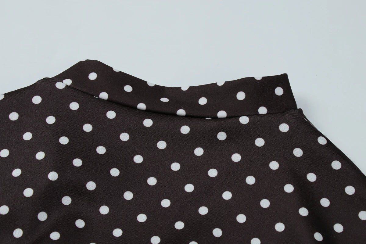 Dulzura Turtleneck Short Sleeve Lace Up Hollow Out Polka Dot Mini Dress Women'S Fashion Sexy Elegant Dress Party Vacation Outfit