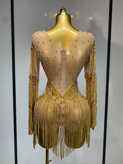 Women Sexy Mesh See Through Performance Dance Nightclub Rompers Singer Stage Outfit Sparkly Rhinestone Bodysuit Birthday Wear