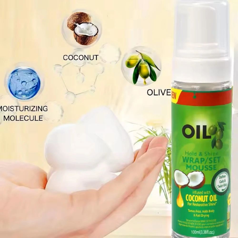 100Ml Olive Oil Hold & Shine Wrap/Set Mousse Soft Curly Hair Mousse Wavy Braids Hair Wrapping Foam Good Smell