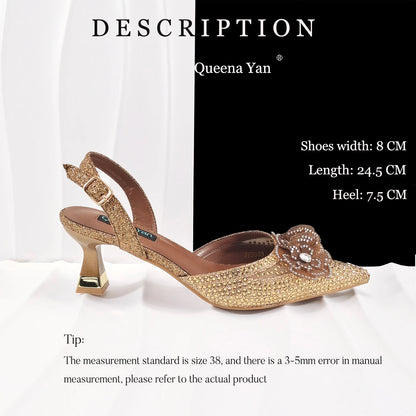 QueenaYan Elegant African-Inspired Evening Shoes and Handmade Clutch Set Pointed Toe High-Heel Women's Footwear and Matching Bag