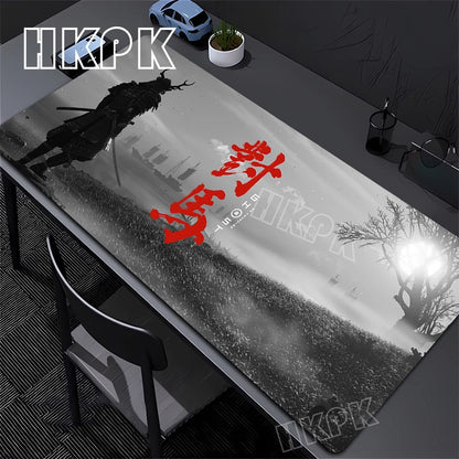Samurai Mouse Pad XXL Black and White Gaming keyboard Mat Large Oni Samurai Extended Deskmat Ghost of Tsushima Mousepsd 90x40cm