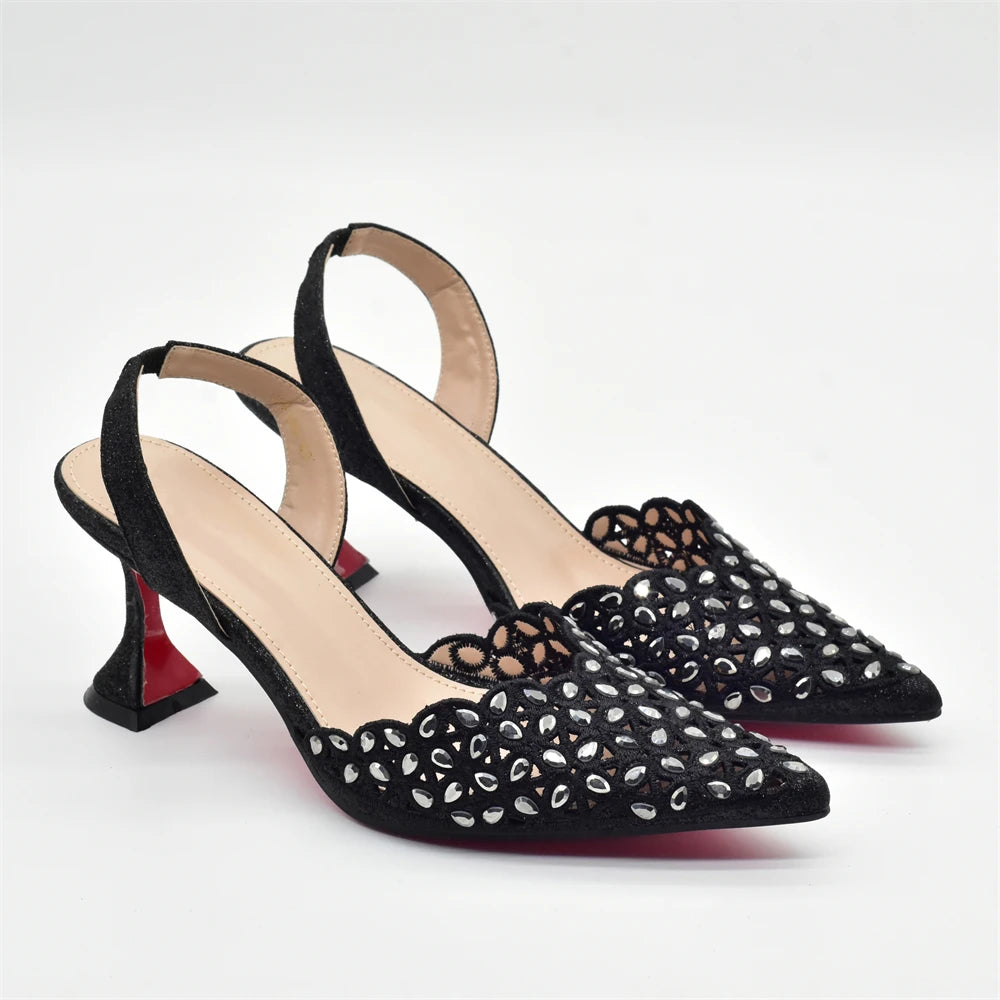 New Arrival Shoe and Bag Set Italian Design Nigeria Party Shoes and Bags for Women Rhinestone Luxury High Heels Woman Pumps
