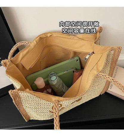Large Capacity Women Tote Bag 2026 New Fashion Hand-made Straw Bag Female Shoulder Handbag Causal Commuter Bags for Ladies