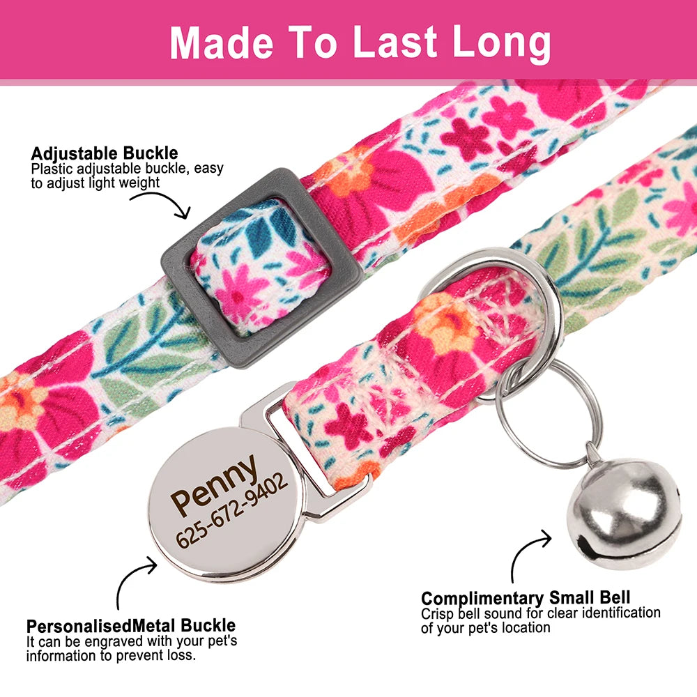 Cat Collar Free Personalized Kitten Collars Engraved Pet Puppy Name Necklace Collars Anti-lost for Cats Small Dogs Adjustable