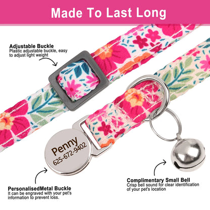 Cat Collar Free Personalized Kitten Collars Engraved Pet Puppy Name Necklace Collars Anti-lost for Cats Small Dogs Adjustable