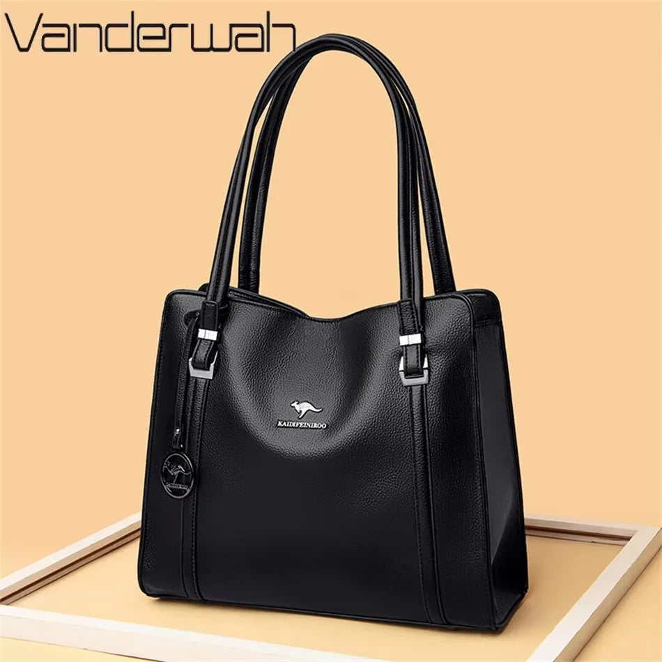 Genuine Soft Pu Leather Handbags for Women Vintage Shoulder Tote Bag Luxury Designer Ladies Large Capacity Purse Bags Sac A Main