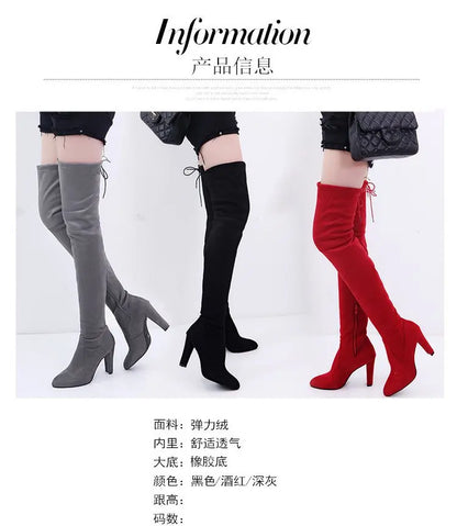 Women's Boots 2026 Autumn and Winter New European and American Style Plus Size Knee High Boots High Heels Round Toe Frosted Boot