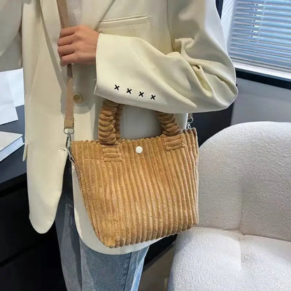 Fashion Corduroy Women's Bag 2023 Trend New Handbags Niche Versatile Bucket Shoulder Bags Female Nylon Button Crossbody Bags