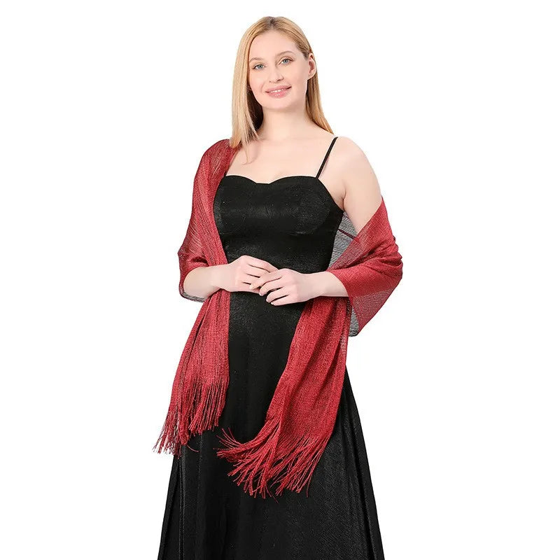 Metallic Silk Scarf Bridal Evening Gown Accessory For Women Wedding Party Prom Bridal Shawl Gold Silver Thread