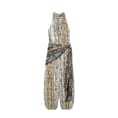 KLKXMYT New Vintage Print Jumpsuit For Women Lace-up Design Halter Neck Casual Outfit Fashion Backless Sexy Rompers ﻿ ﻿
