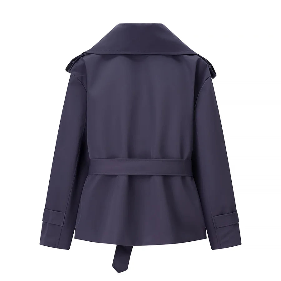 Aliexpress's Best-selling Cross-border European and American Style Women's Solid-color Belted Short Jacket Trench Coat Fashion