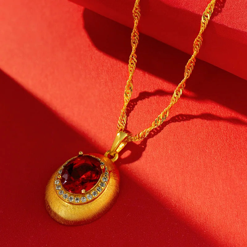 Luxury 24K 9999 Pure Gold real gold brushed pendant inlaid moissanite water drop pendant clavicle chain