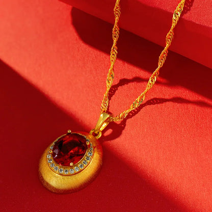 Luxury 24K 9999 Pure Gold real gold brushed pendant inlaid moissanite water drop pendant clavicle chain