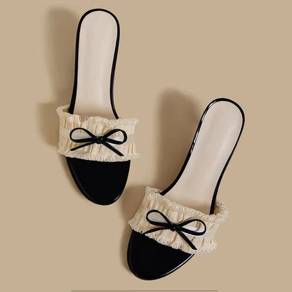 Bow Women Slippers High Heels Casual Fashion Shoes Summer Woman Pumps 2025 New Luxury Walking Sandals Sexy Dress Zapatos Mujer