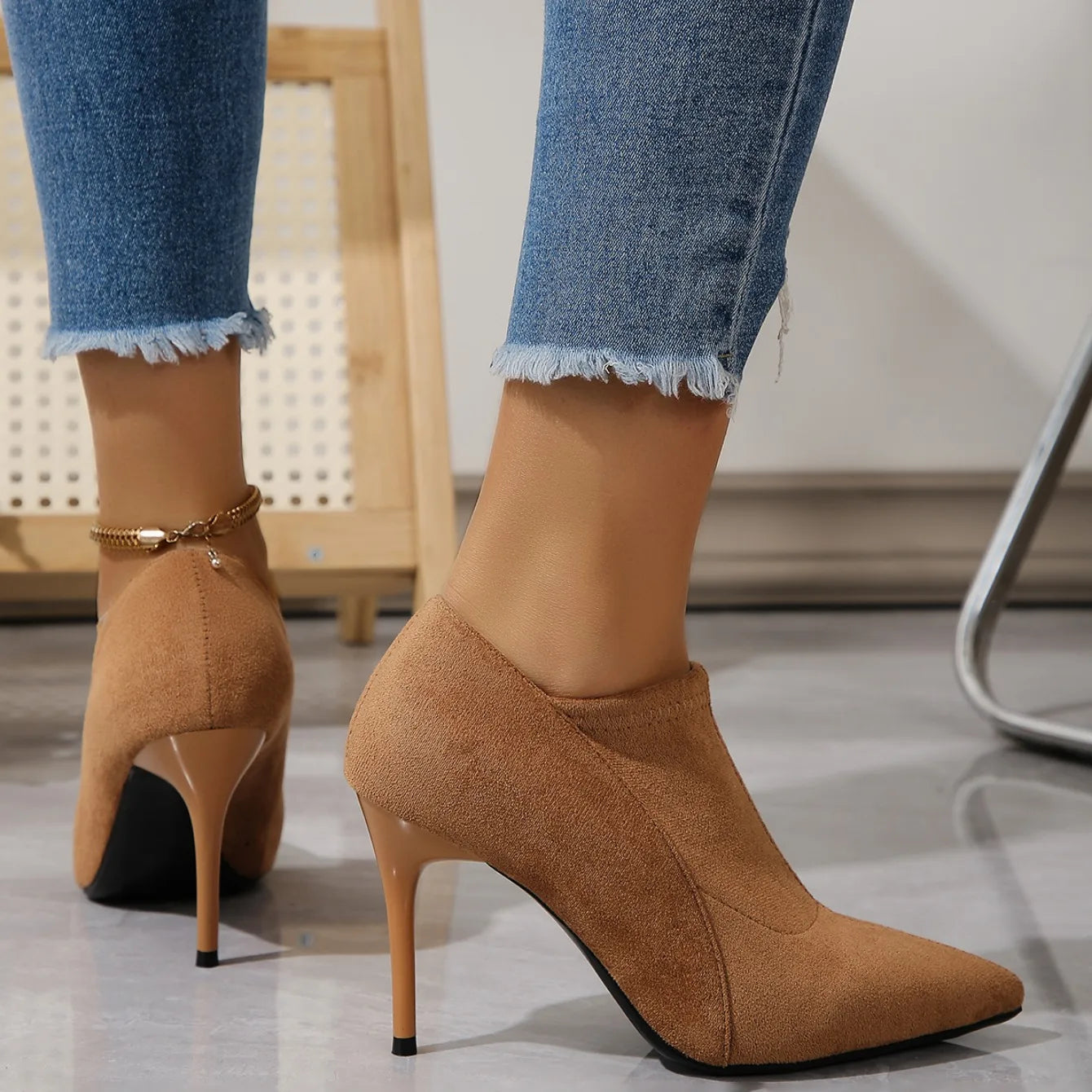 Spring and Autumn Women Designer Comfortable High Heels Snow Boots Women Elegant Baotou Pointed Toe Ankle Boots Shoes for Women