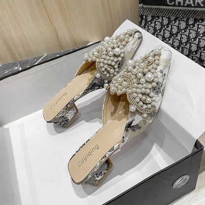 Mules Shoes Women Sandals Ladies Elegant Rhinestone Designer Mirror Luxury Party Slipper Summer New 2026 Slippers Fashion Roman