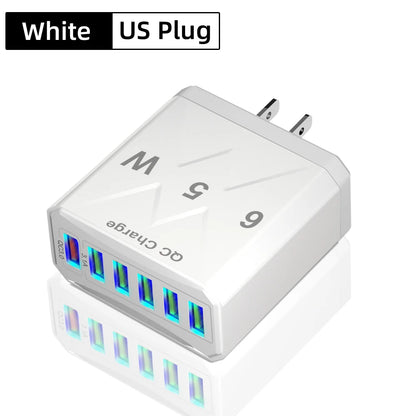 6 Ports USB Charger Fast Charging QC3.0 Travel Charger For iPhone17 16 Samsung Xiaomi Vivo Mobile Phone Adapter EU US UK Plug