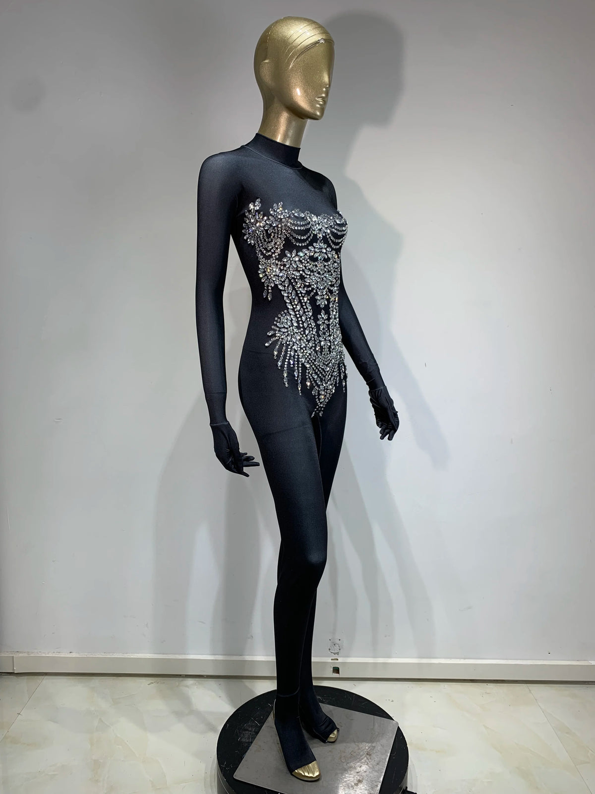STOCK Sparkling Rhinestone Stretch Jumpsuit Women Sexy Club Evening Party Wear Drag Queen Singer Dancer Stage Perform Costume