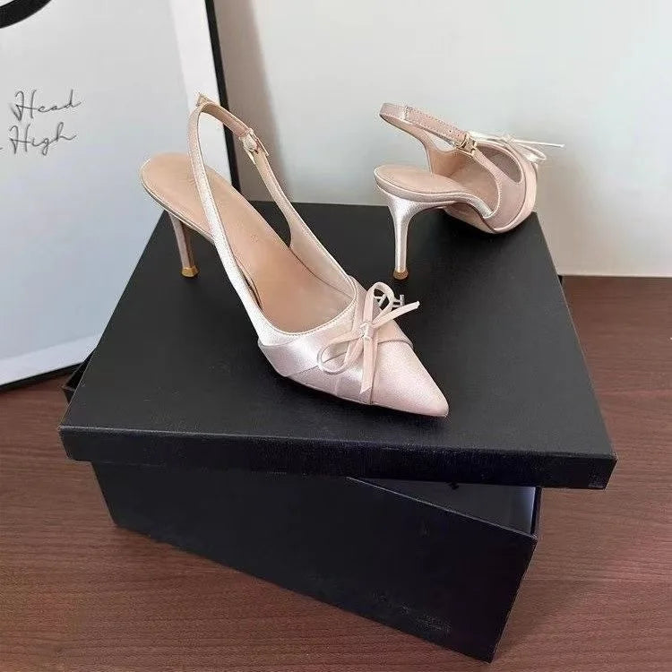 Luxury High Heels Sandals Bow Pointed Toe Women's Shoes Sexy Pumps Slippers Elegant Party Fashion Slides Stilettos Mujer Zapatos