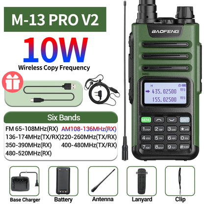 Baofeng M-13 Pro V2 Air Band Walkie Talkie Long Range Wireless Copy Frequency Multi Band NOAA Type-C AM Two Way Radio