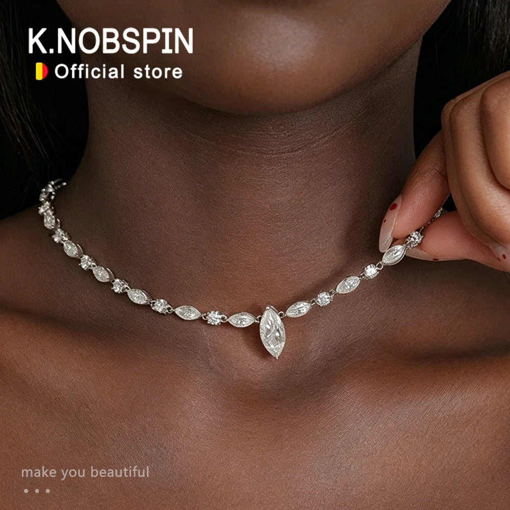 KNOBSPIN Moissanite Pendant Necklaces for Women 1 - 1.8ct D VVS1 Lab Diamond with Certificates s925 Silver Chain Dainty Necklace