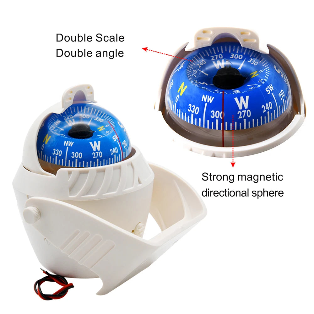 Waterproof Nautical Compass Sea Pivoting Marine Boat Compass With Electronic LED Night Light For Marine Navigation Positioning