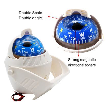 Waterproof Nautical Compass Sea Pivoting Marine Boat Compass With Electronic LED Night Light For Marine Navigation Positioning