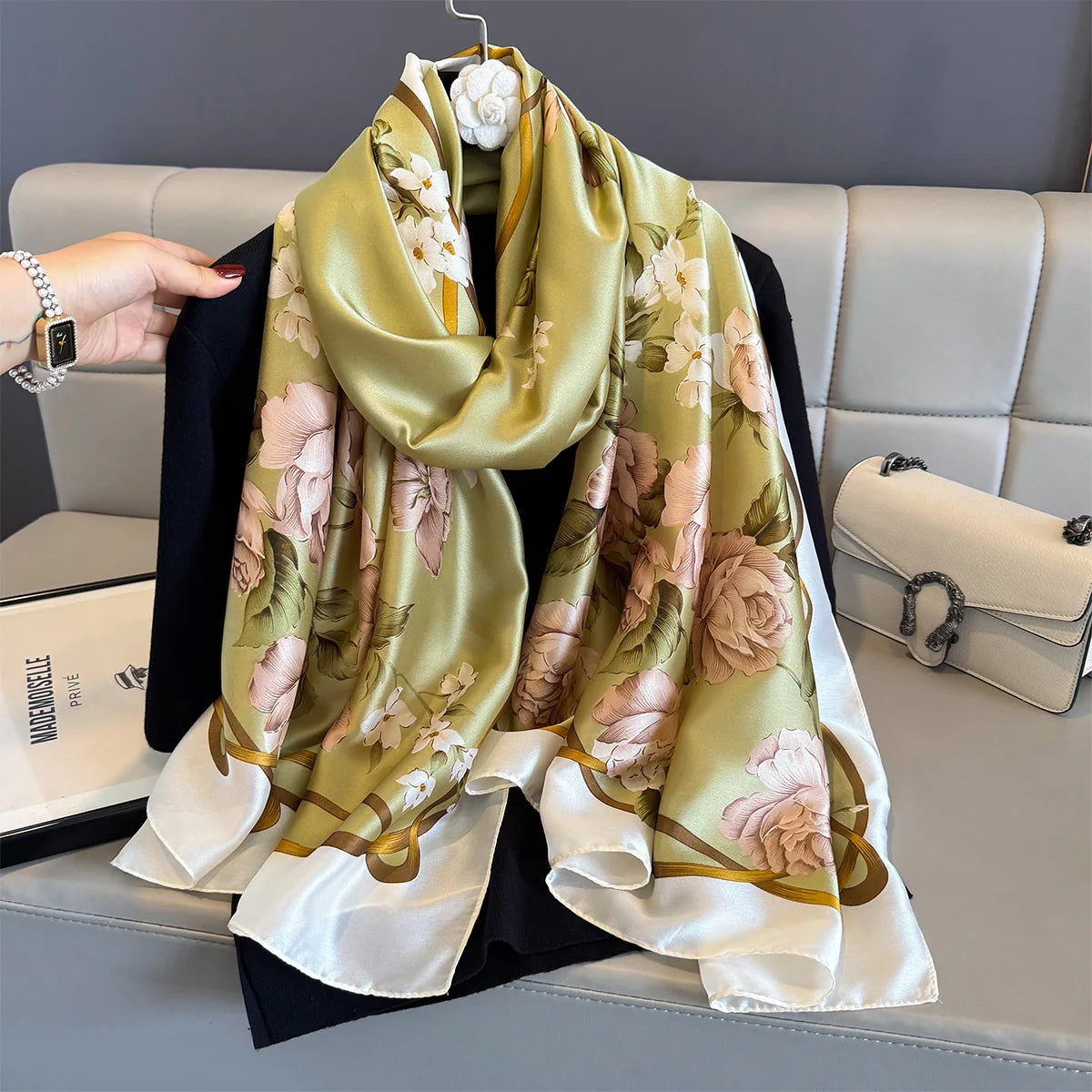 180*90cm Large Silk Satin Scarf Women Fashion Printed Scarf Spring And Summer Styles New Shawl Wrap Female Hand 2025 NEW