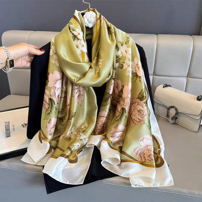 180*90cm Large Silk Satin Scarf Women Fashion Printed Scarf Spring And Summer Styles New Shawl Wrap Female Hand 2025 NEW