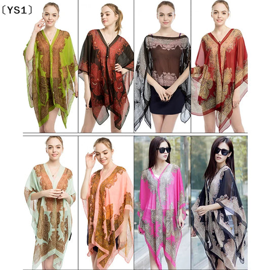 〔YS1〕Summer Sun Protection Chiffon Printed Scarf  Scarf Polyester Shawls For Women Beach Silk Variable Decorative Shawl
