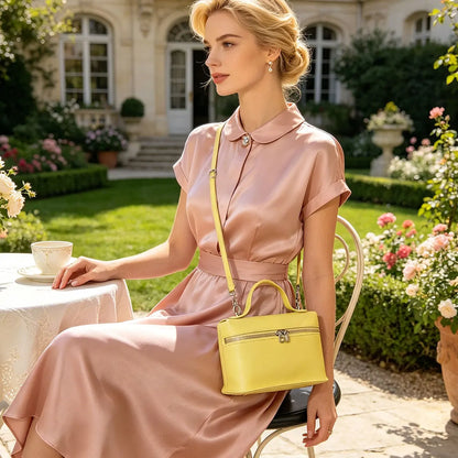 Fashionable Light Luxury Solid Color Box Bag Litchi Pattern Portable Carrying Crossbody Bag Daily Commuting Versatile Square Bag