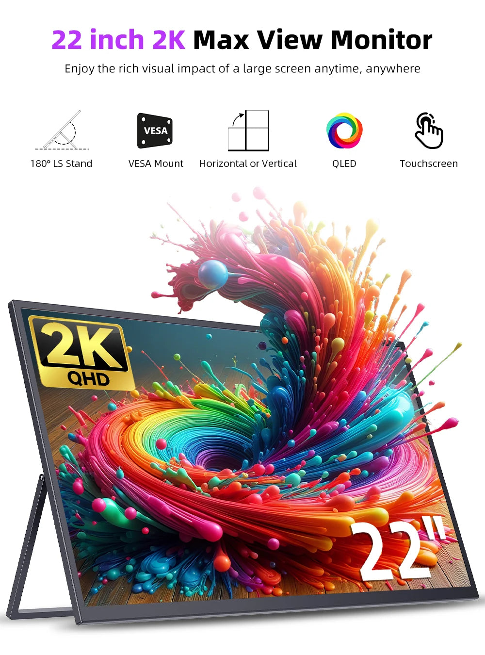 UPERFECT UMax 22"2K QLED Touchscreen Portable Monitor 137%sRGB External Second Touch Screen Display For Laptop/PC/Phone MAC