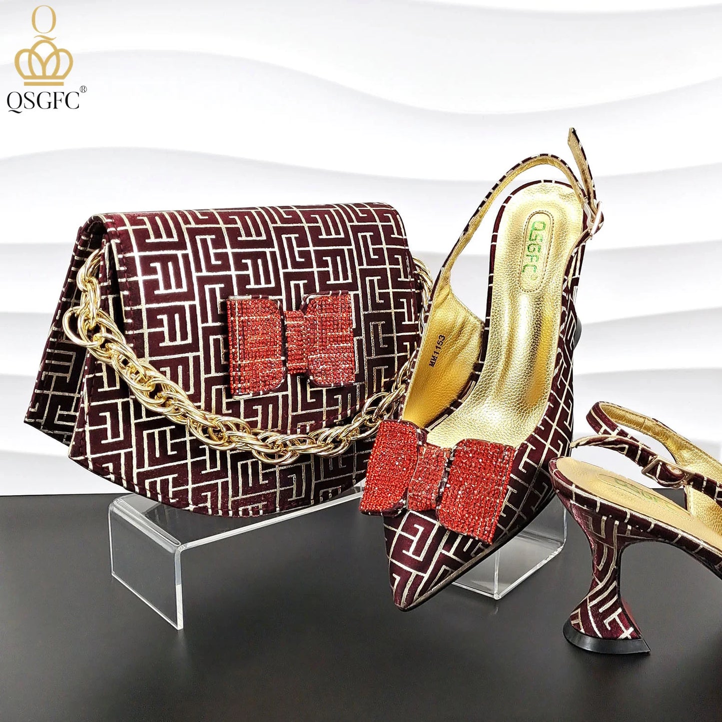 QSGFC Italian Design Shoes and Bag Set Office Ladies Style Diamond Decoration Classic Women High Heel Shoes and Bag