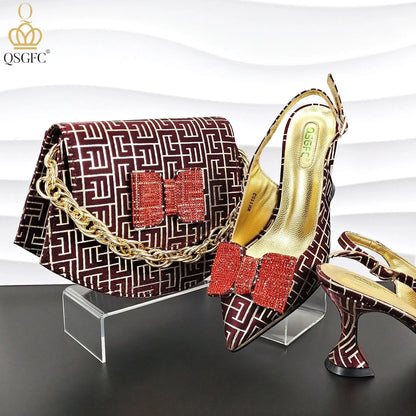 QSGFC Italian Design Shoes and Bag Set Office Ladies Style Diamond Decoration Classic Women High Heel Shoes and Bag