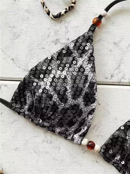 2026 Leopard Sequins Halter Strappy Bikini Women Swimwear Female Swimsuit Two-pieces Bikini Set Bather Bathing Suit Swim Lady