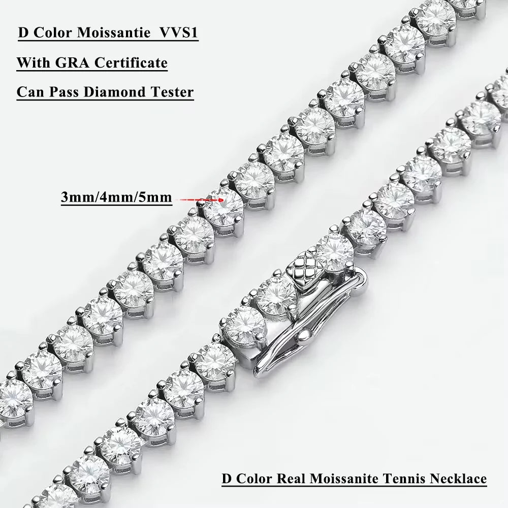 Serenity Three-claw D Color Moissanite Tennis Necklace For Women Man 100% S925 Sterling Silver Sparkling Lab Diamond Neck Chain