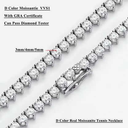 Serenity Three-claw D Color Moissanite Tennis Necklace For Women Man 100% S925 Sterling Silver Sparkling Lab Diamond Neck Chain