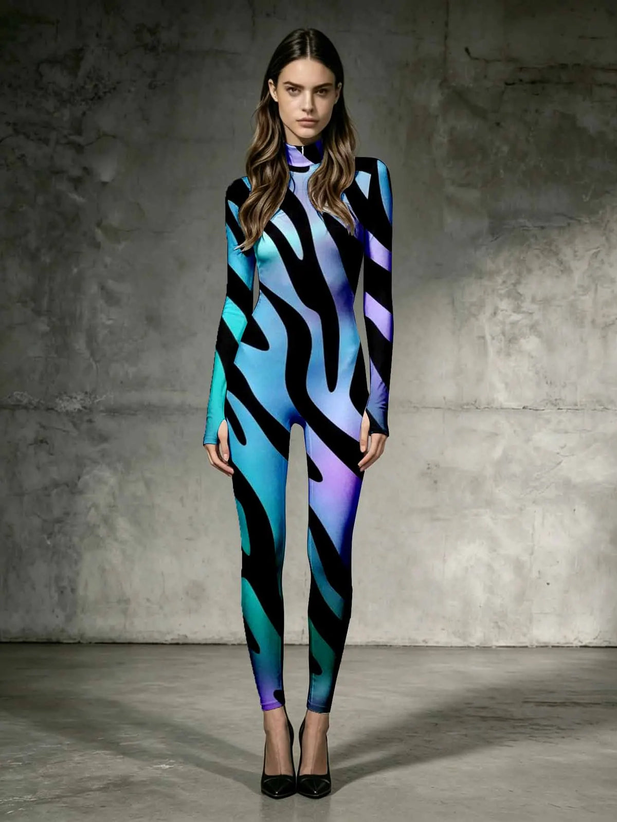 Stand up collar elastic long sleeved jumpsuit women's one-piece pants slim fit to highlight body lines