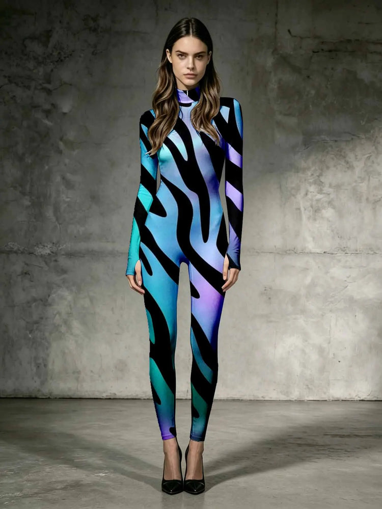 Stand up collar elastic long sleeved jumpsuit women's one-piece pants slim fit to highlight body lines