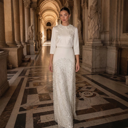 Sharon Said Evening Dress Luxury Mermaid Two Pieces with Sleeves Sequined Embroidery Arabic Wedding Party Gowns SS214 Customized