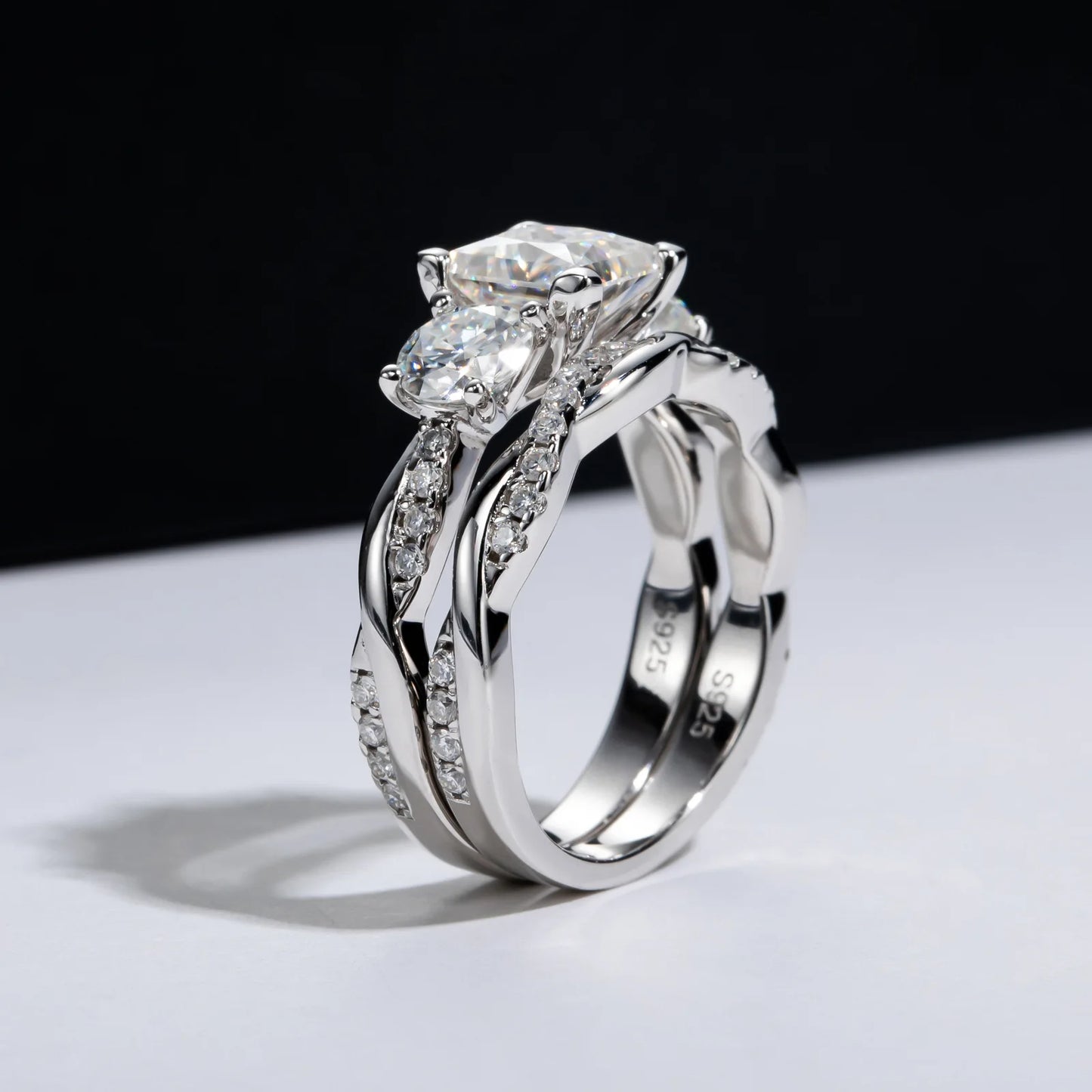 Carnica Luxury 925 Sterling Silver 1CT Real Moissanite Ring for Women Sugar Cube Pull-twist Arm GRA Diamond Wedding Jewelry Gift