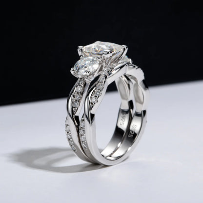 Carnica Luxury 925 Sterling Silver 1CT Real Moissanite Ring for Women Sugar Cube Pull-twist Arm GRA Diamond Wedding Jewelry Gift